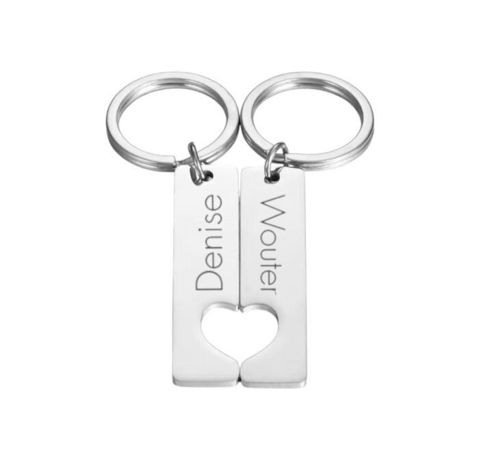 Sleutelhanger Set Naam en Hart zilver