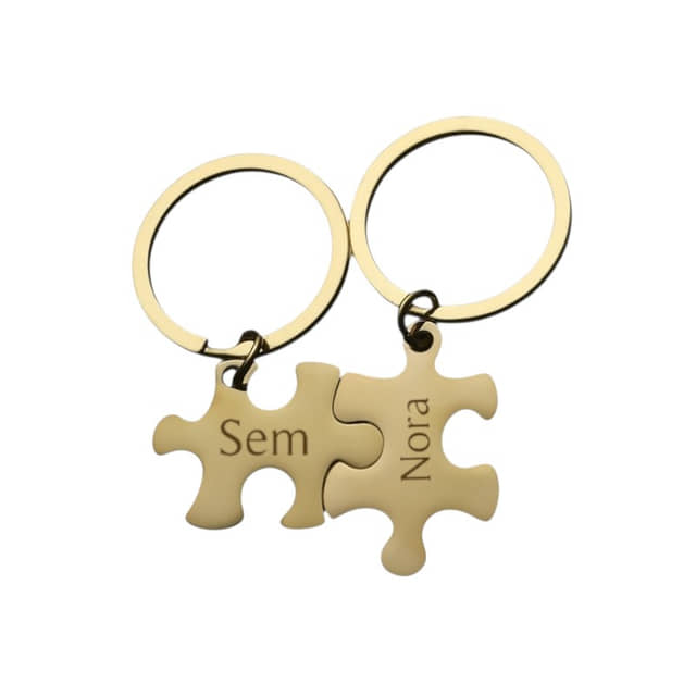 Sleutelhanger Set Puzzelstukjes met Naam goud