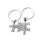 Sleutelhanger Set Puzzelstukjes met Naam zilver