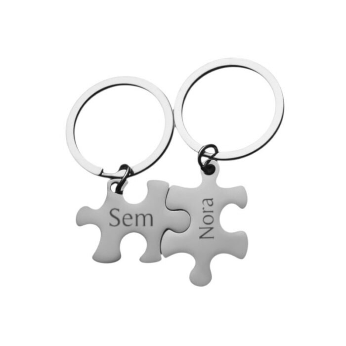 Sleutelhanger Set Puzzelstukjes met Naam zilver