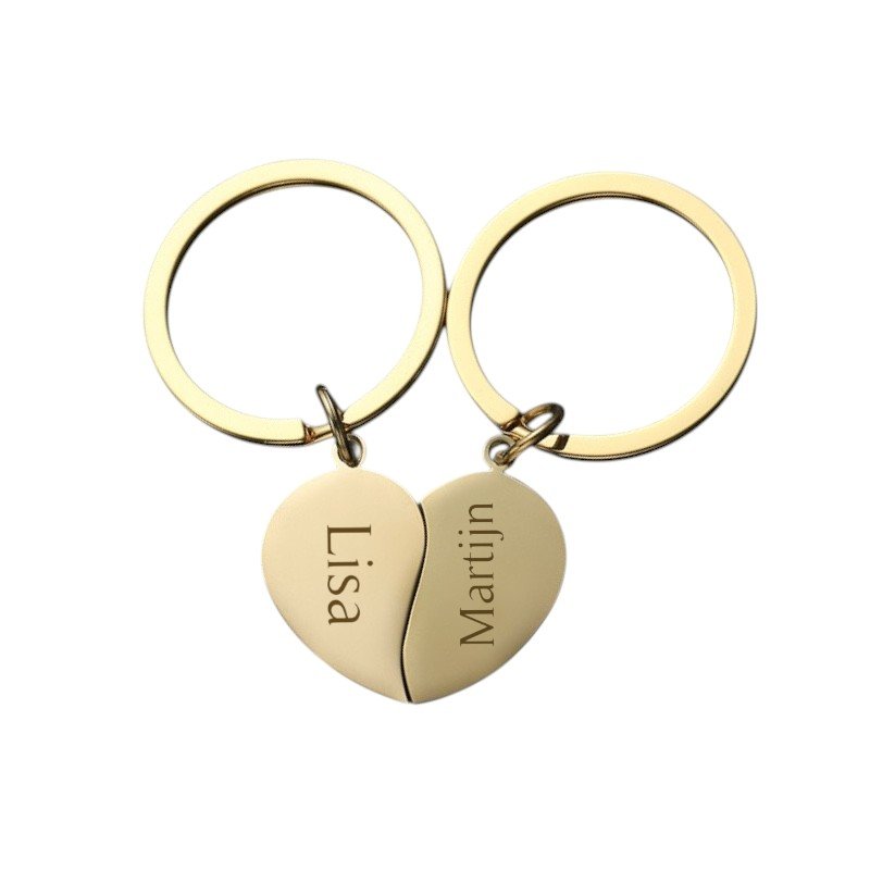 Sleutelhanger Set Halve Hartjes met Namen goud