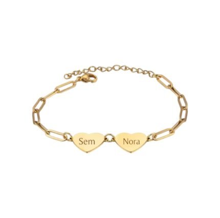 Hart Schakelarmband met 2 Namen goud