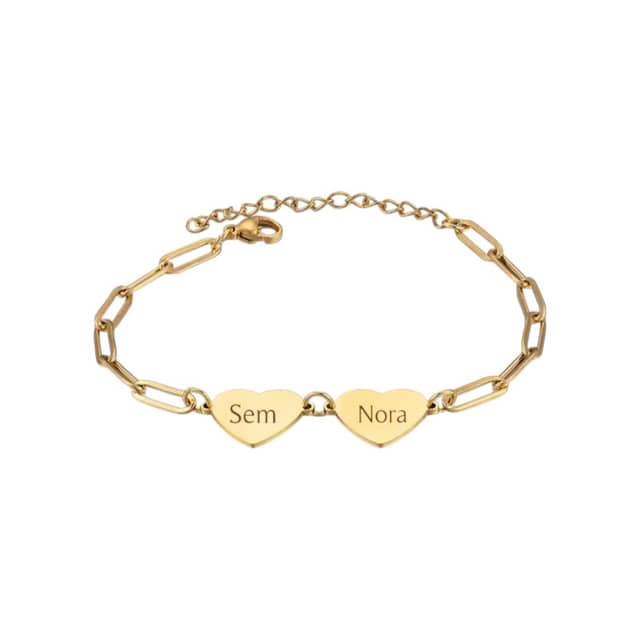 Hart Schakelarmband met 2 Namen goud