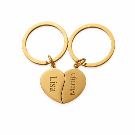 Sleutelhanger Set Halve Hartjes met Namen goud