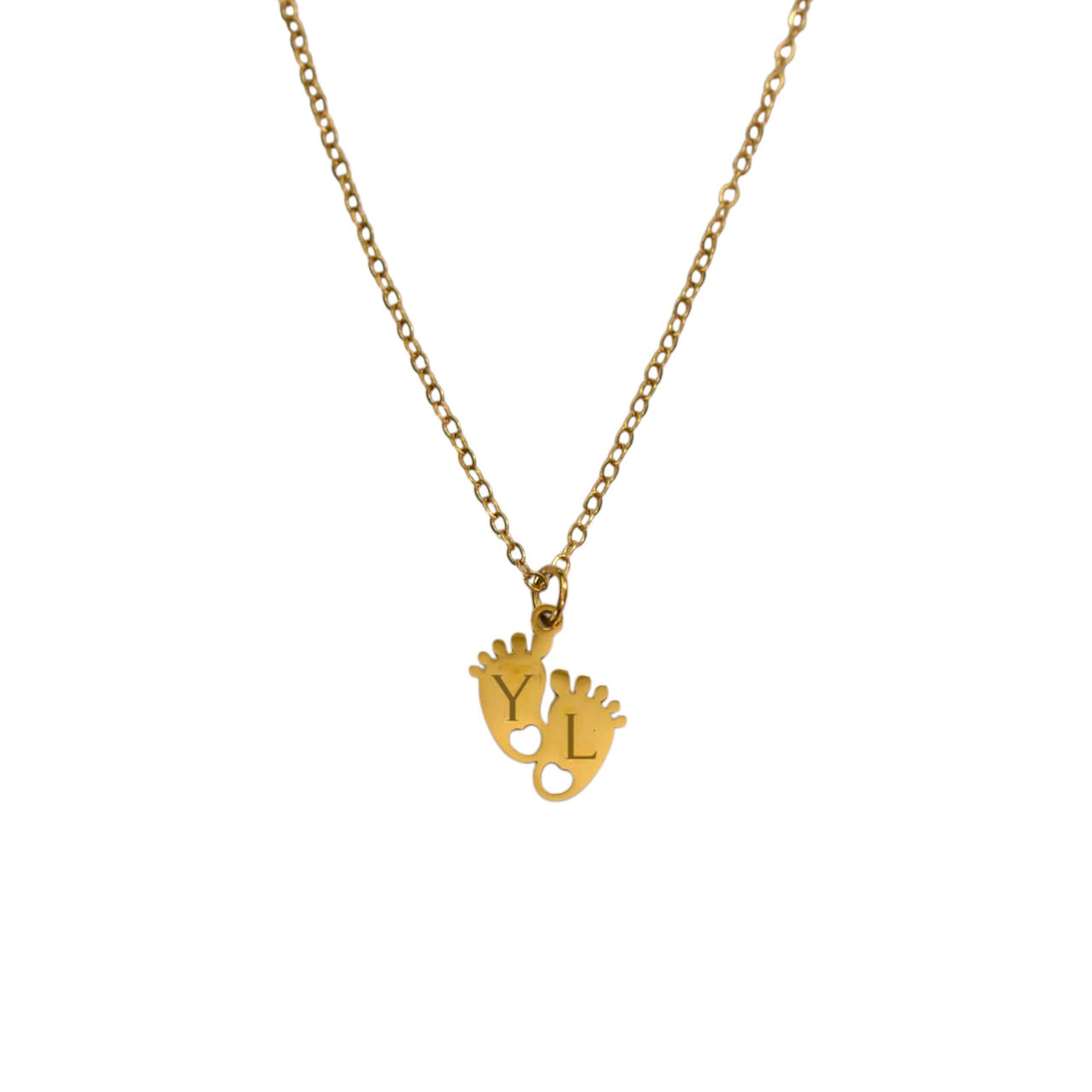 Geboorteketting Baby Voetjes en Initialen goud