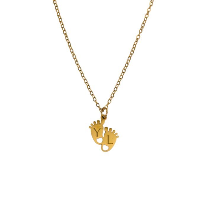 Geboorteketting Baby Voetjes en Initialen goud