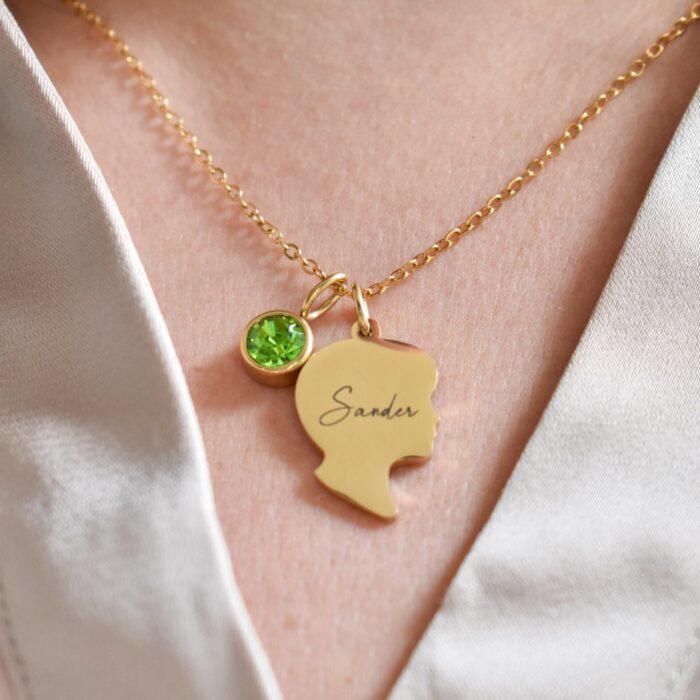 Geboorteketting Jongetje met Naam en Geboortesteen goud