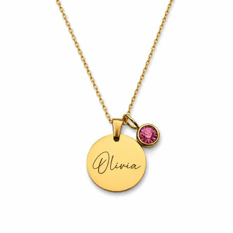 Geboortesteen Naam Ketting goud
