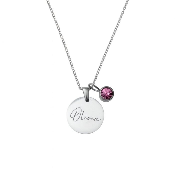 Geboortesteen Naam Ketting zilver
