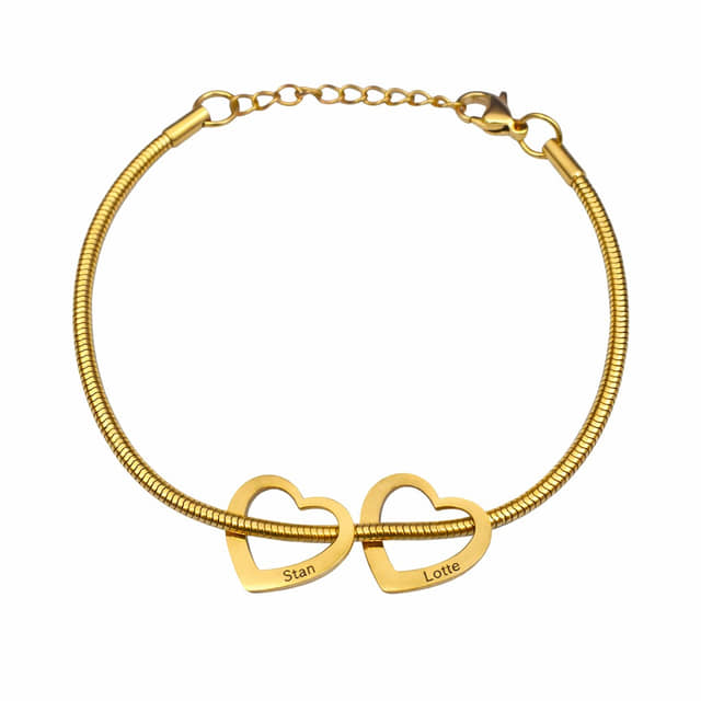Charlery Bedelarmband met 2 Hartjes goud