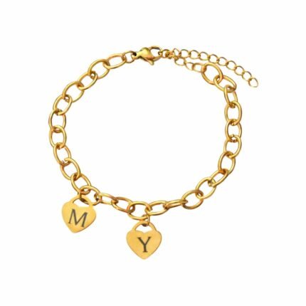 Schakelarmband Hart met 2 Initialen goud