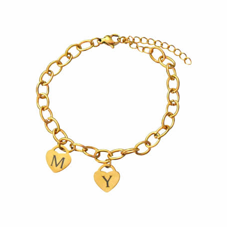 Schakelarmband Hart met 2 Initialen goud