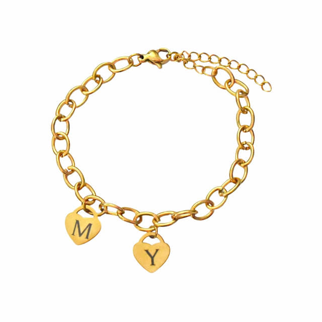 Schakelarmband Hart met 2 Initialen goud