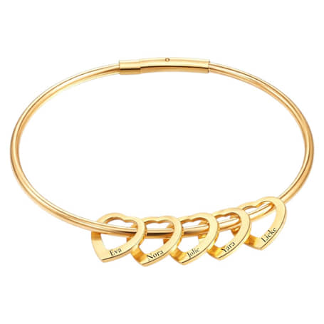 Charlery Bangle met 5 Hartjes - goud