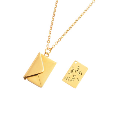 Charlery Ketting Envelop met Eigen Tekst goud