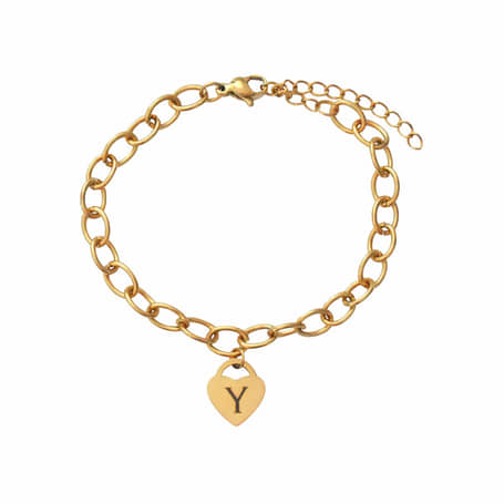 Schakelarmband Hart met 1 Initiaal goud