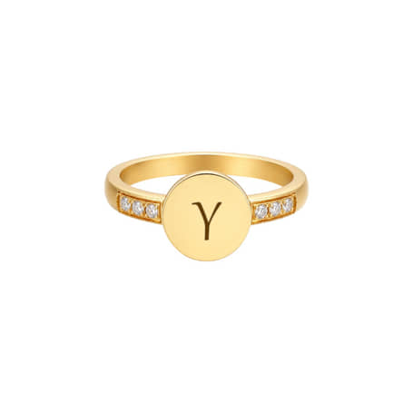 Charlery Ring Zirkonia met Initiaal goud
