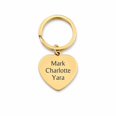 Sleutelhanger Hart met Namen goud