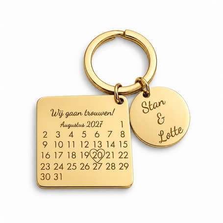 Charlery Bruiloft Sleutelhanger met Datum en Namen - goud